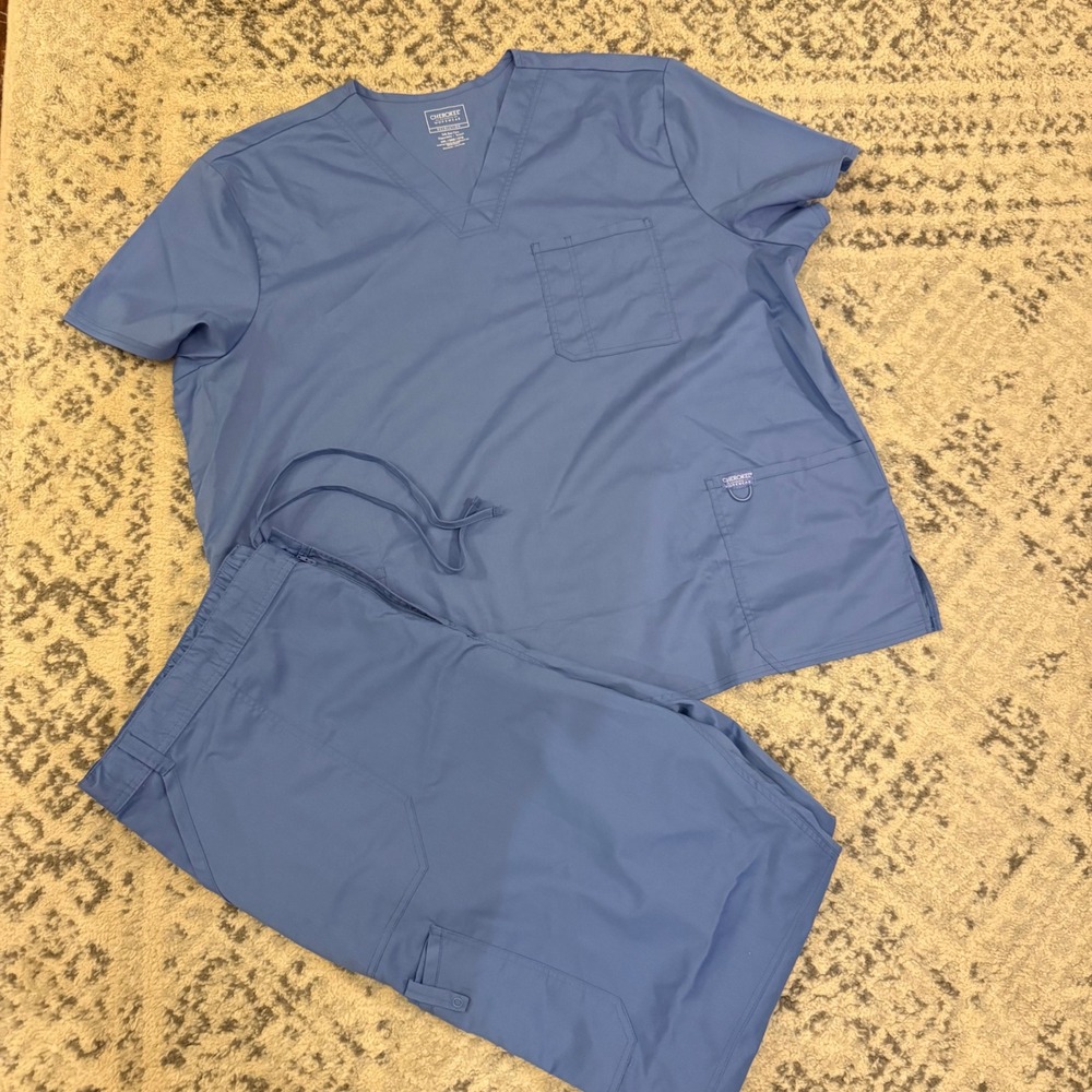 Cherokee Workwear Revolution Scrub Set Mens 3XL Blue V-Neck Cargo WW670 WW140